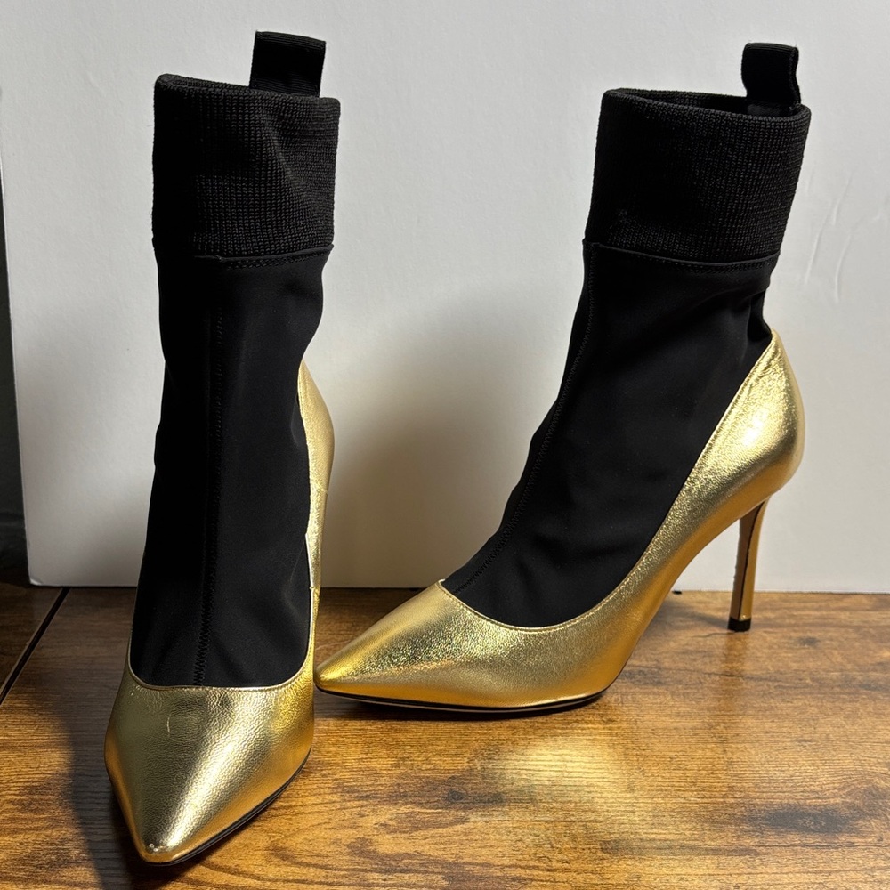 Jimmy Choo Gold and Black 3 Inch Heeled Boots Size 35